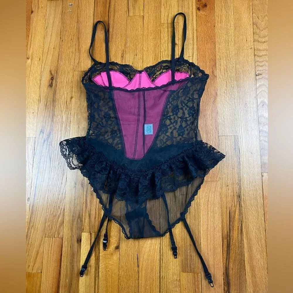 Vintage Nani Flower Nylon Teddie Bodysuit Corset Style M USA
